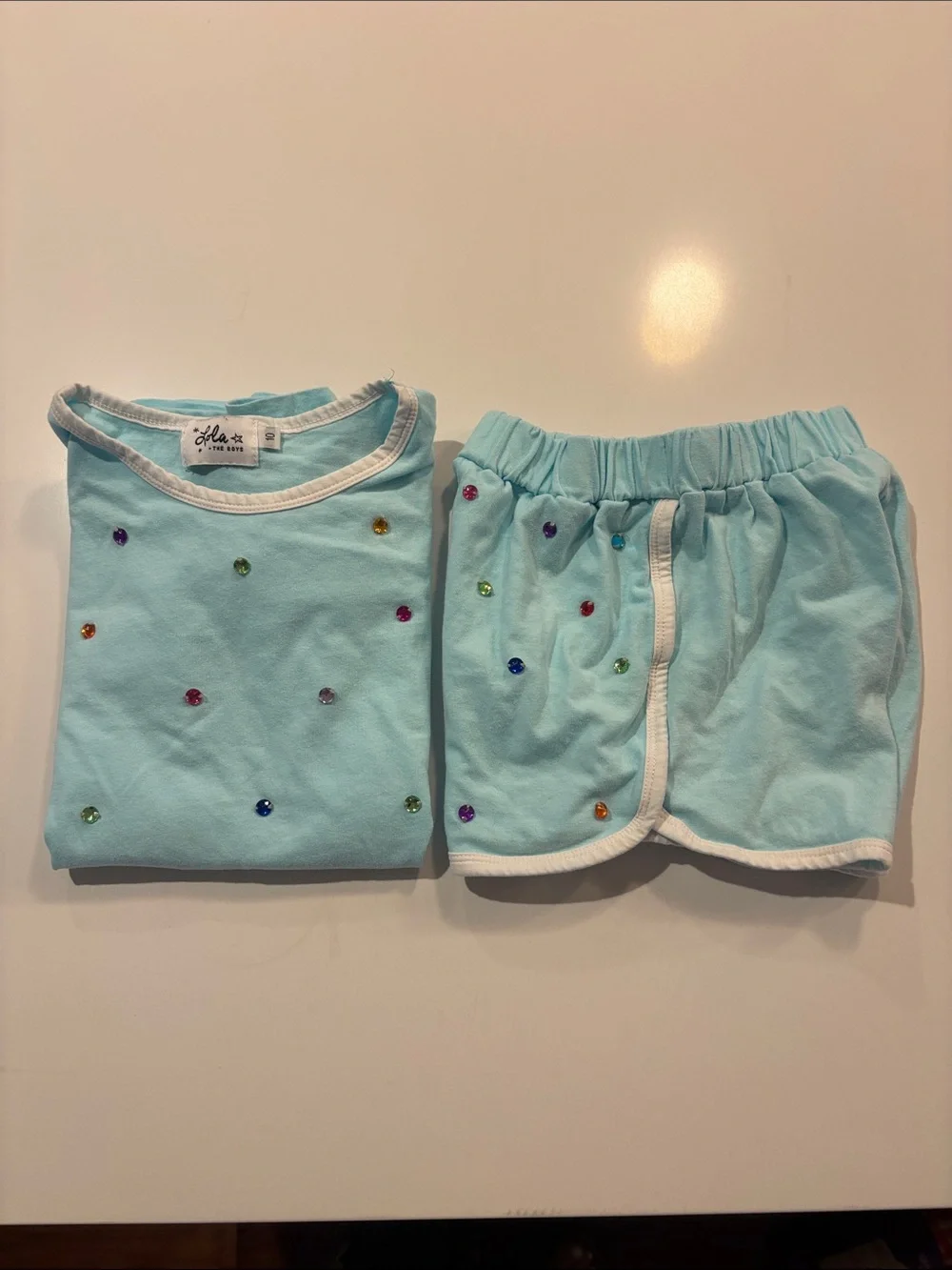 Lola + The Boys Light Blue Beaded Kids Matching Shorts Set